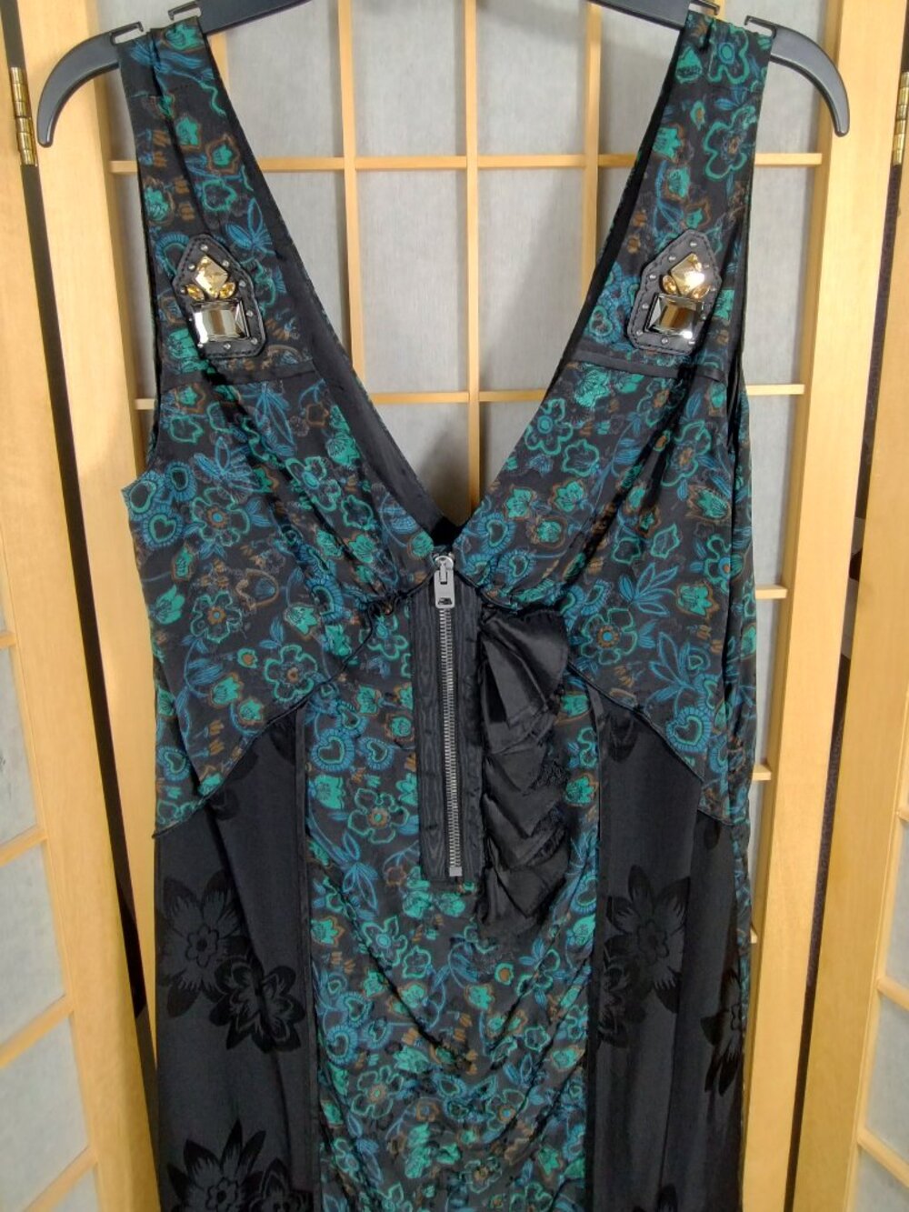 Coach Retro Floral Slip Dress Lace Hem Black Green Size 0 NWT - Picture 3 of 15